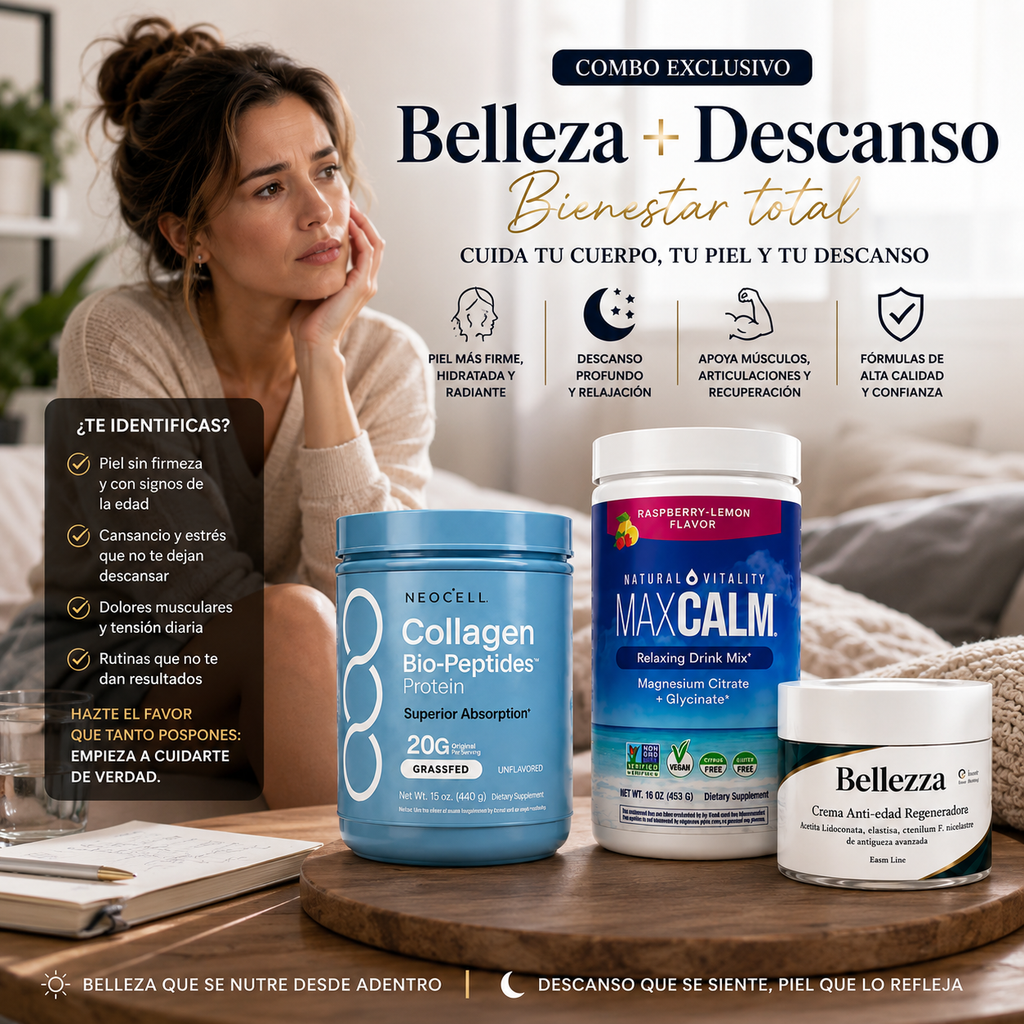 Combo Colágeno + Max Calm + Crema Antiedad (3 productos)